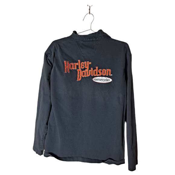Harley-Davidson Mens Shirt M Long Sleeve Polo Pullover Embroidered Double Sided - Picture 2 of 7